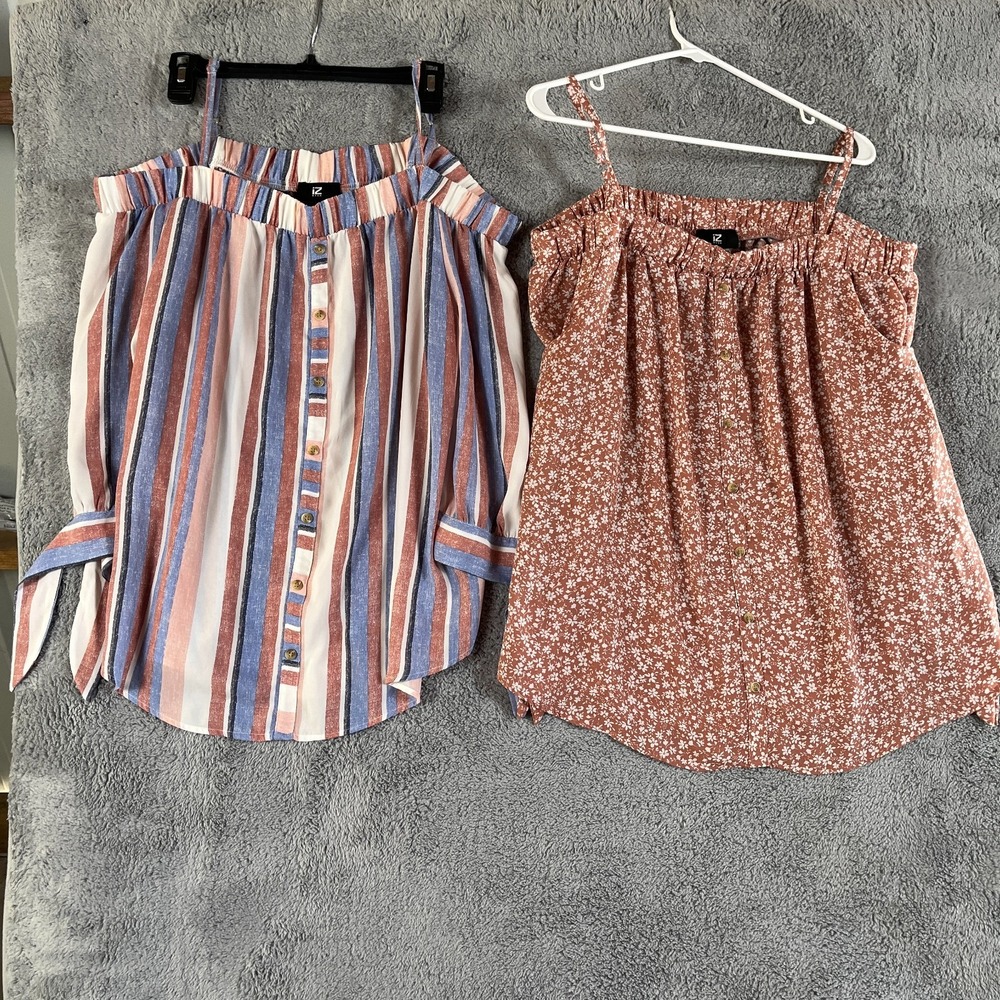 Lot Of 2 IZ Byer Camisole Tops Womens XXL Multi Floral Striped Off-The-Shoulder